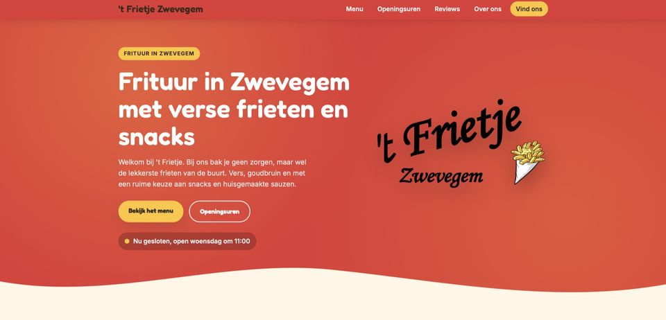 Website van frituur 't Frietje in Zwevegem